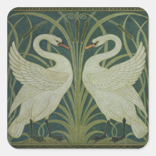 'Swan, Rush and Iris' wallpaper design Square Sticker