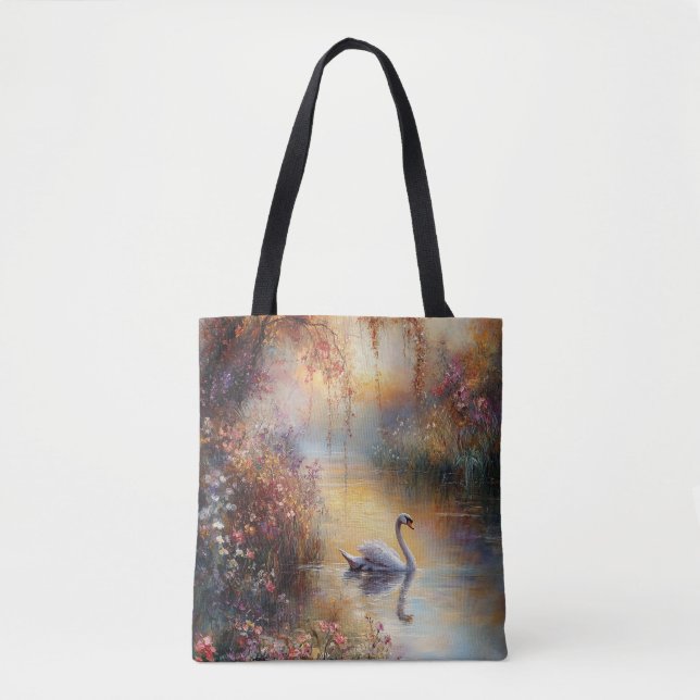 Swan Rustic Impressionist Painting Tote Bag (Front)