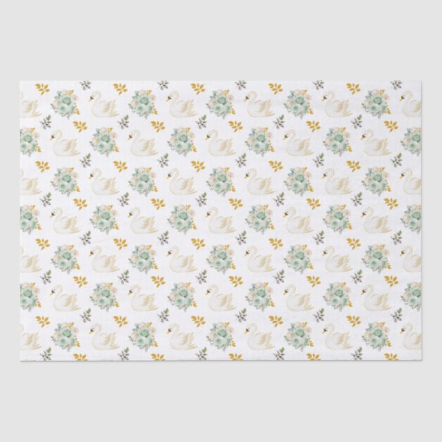 Swan Sage Green and Gold Floral Roses Tissue Paper (Front)