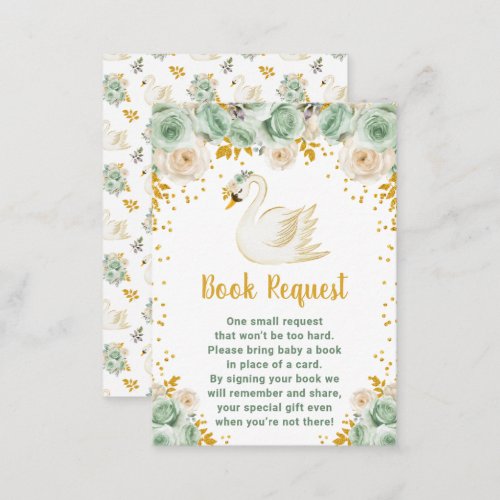 Swan Sage Green and Gold Roses Book Request Enclosure Card