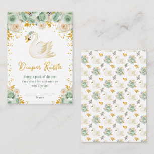 Swan Sage Green and Gold Roses Diaper Raffle Enclosure Card