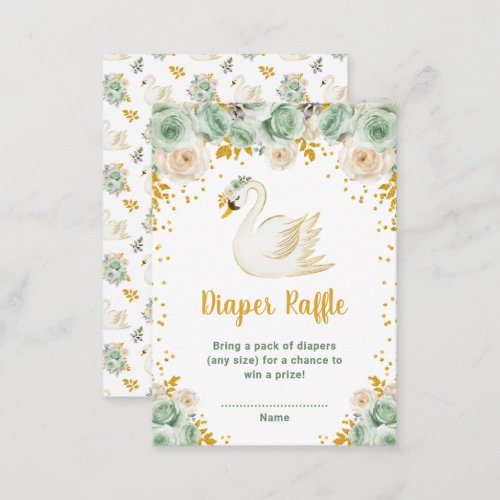 Swan Sage Green and Gold Roses Diaper Raffle Enclosure Card