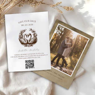 Swan Save the Date Photo Card Elegant Brown
