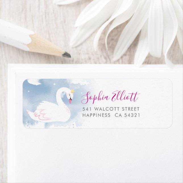 SWAN SENDER ADDRESS pretty princess whimsical pink Label (Insitu)