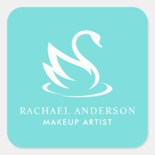 Swan Silhouette on Robin Egg Blue Square Sticker
