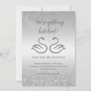 Swan silhouettes in the center and diamond rain in invitation