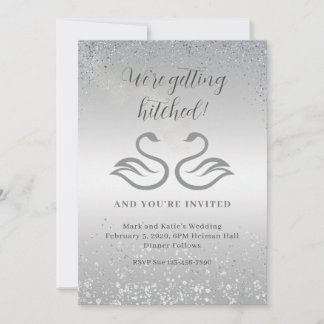 Swan silhouettes in the center and diamond rain in invitation