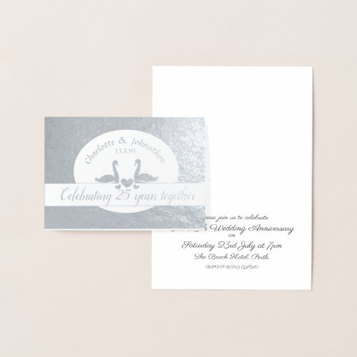 Swan silver 25th anniversary invitation card