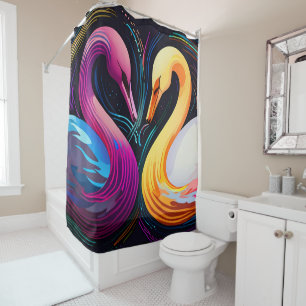 Swan Stained Glass Mosaic bathroom Shower Curtain