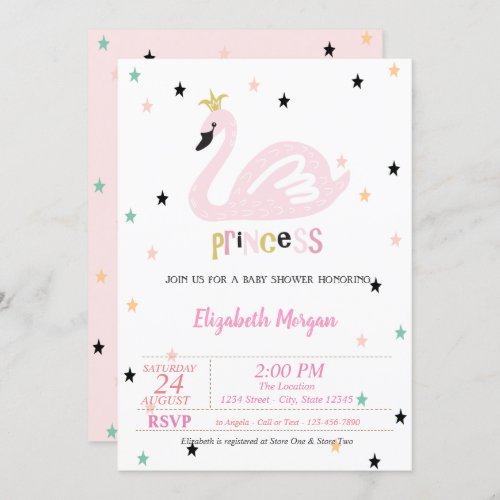 Swan Stars Princess  Baby Shower Invitation