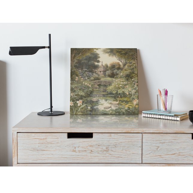 Swan & Stone Bridge Oil Painting Metal Art (Creator Uploaded)