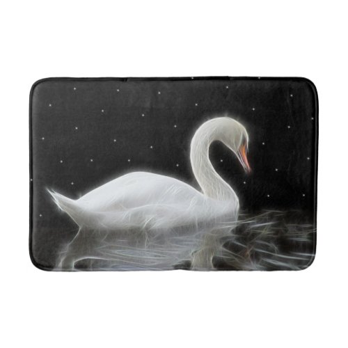 Swan Swimming at Night Bath Mat