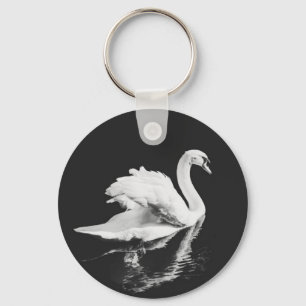 Swan Swimming Black and White Keychain