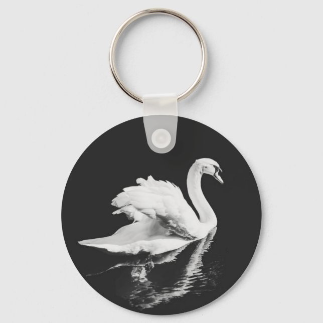 Swan Swimming Black and White Keychain (Front)