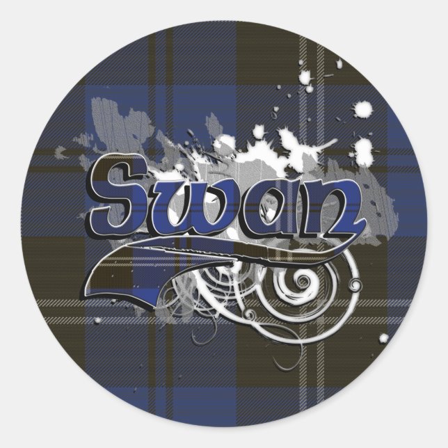 Swan Tartan Grunge Classic Round Sticker (Front)