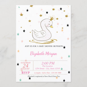 Swan,Tiara, Stars, Princess Baby Shower Invitation