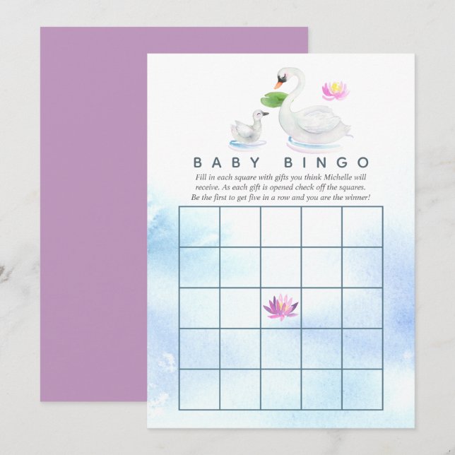 Swan Watercolor Baby Shower Bingo Invitation (Front/Back)