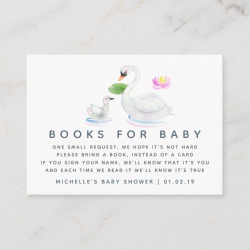 Swan Watercolor Baby Shower Books for Baby Enclosure Card