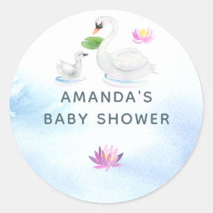 Swan Watercolor Baby Shower Classic Round Sticker