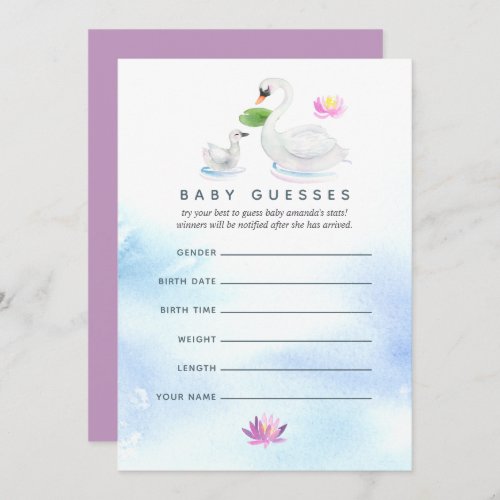 Swan Watercolor Baby Shower Guessing Game Invitation