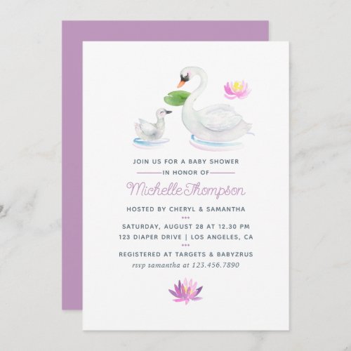 Swan Watercolor Baby Shower invitation