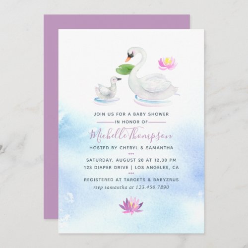 Swan Watercolor Baby Shower invitation