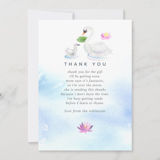 Swan Watercolor Baby Shower Thank You (Front)