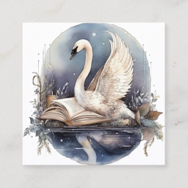 Swan Watercolor Square Business Card (Front)