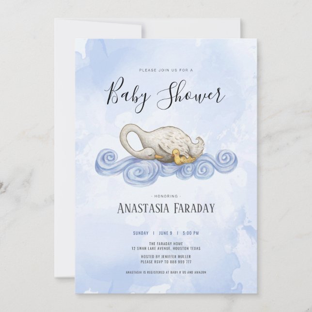 Swan watercolour illustration invitation (Front)