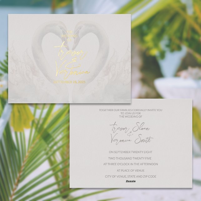 Swan Wedding Foil Invitation (Enhance your wedding invites with real gold foil invitations. Swan design.)