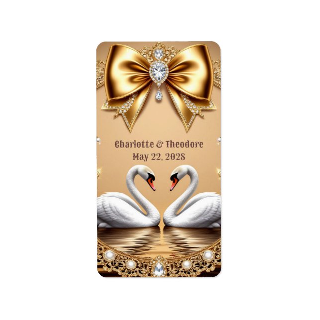 💎 Swan Wedding Gold Romantic Theme 🦢 Label (Front)