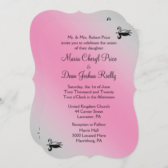 Swan Wedding Invitation 5"x 7" (Front/Back)