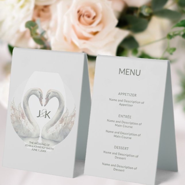 Swan Wedding Menu Table Tent Sign (Wedding Menu Table Tent Sign (front and back))