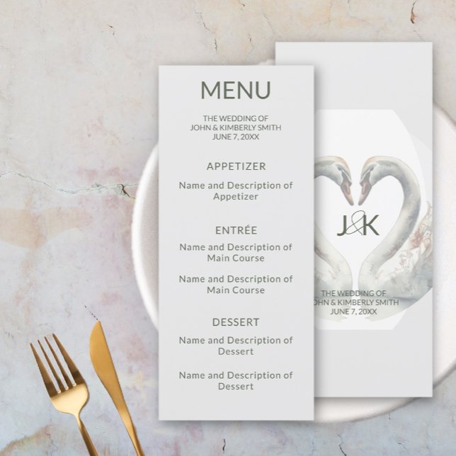 Swan Wedding Monogram Flat Menu (Swan Wedding Monogram Flat Menu (front and back))
