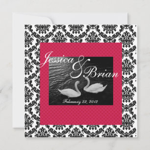 Swan Wedding or Engagement Invitations Damask Re