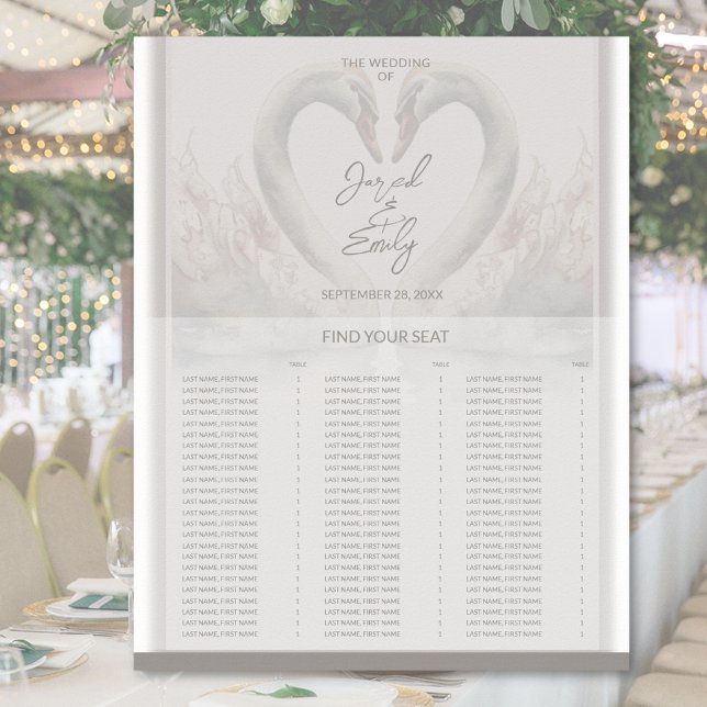 Swan Wedding Seating Chart Poster (Swan Wedding Seating Chart)