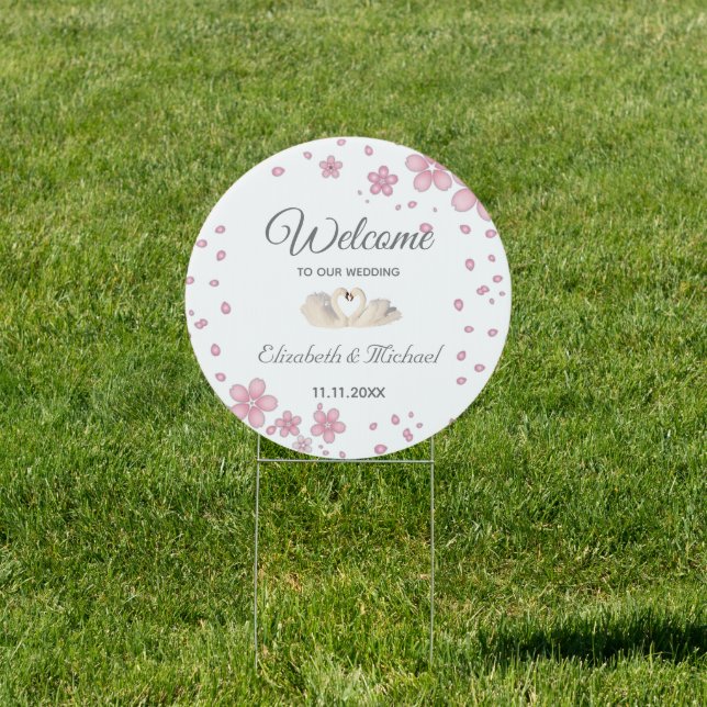 Swan Welcome to Our Wedding & Flowers Sign (Insitu)
