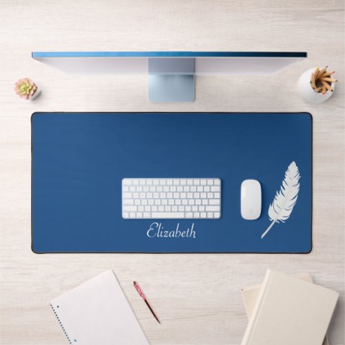 Swan White Feather  Calligraphy on Lake Blue Desk Mat