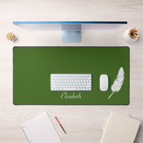 Swan White Feather  Script Calligraphy on Green Desk Mat