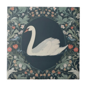 Swan William Morris style Left facing Floral Ceramic Tile