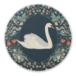 Swan William Morris style Right facing Floral Ceramic Knob
