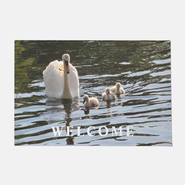 Swan with Baby Cygnets Doormat (Front)