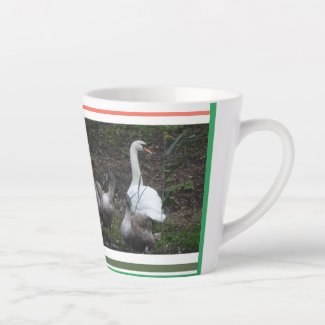 Swan with Cute young Swans Design Latte Mug