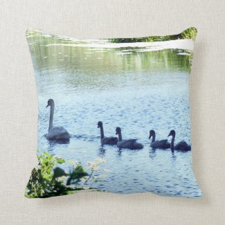 Swan With Cygnets on River Throw Pillow