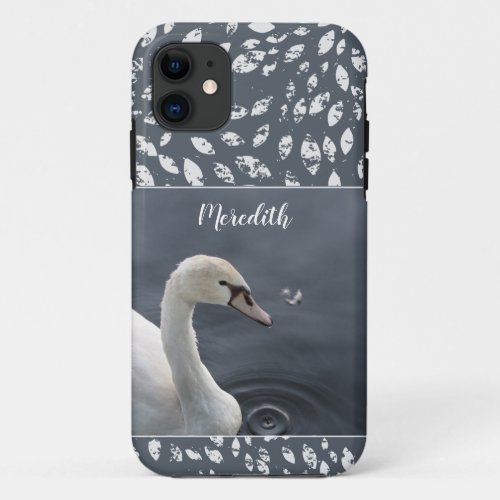 Swan with Feather Personalized iPhone 11 Case