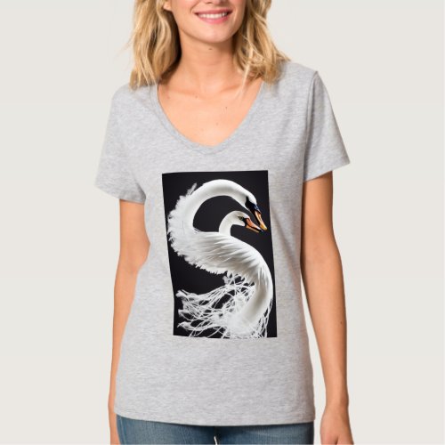 swan with feathers made of 3d paint splash whirlwi T_Shirt