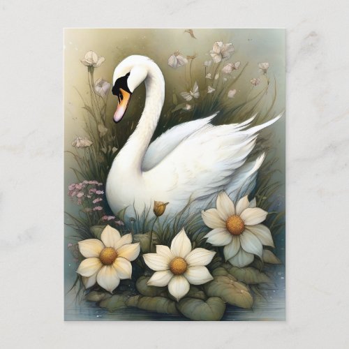 Swan with Flowers Postcard