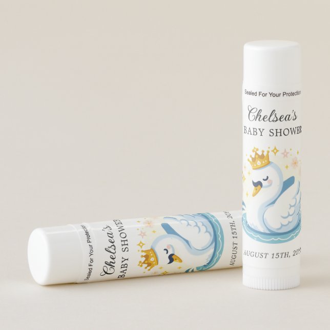 Swan with Gold Crown Baby Shower Lip Balm Favor (Front)