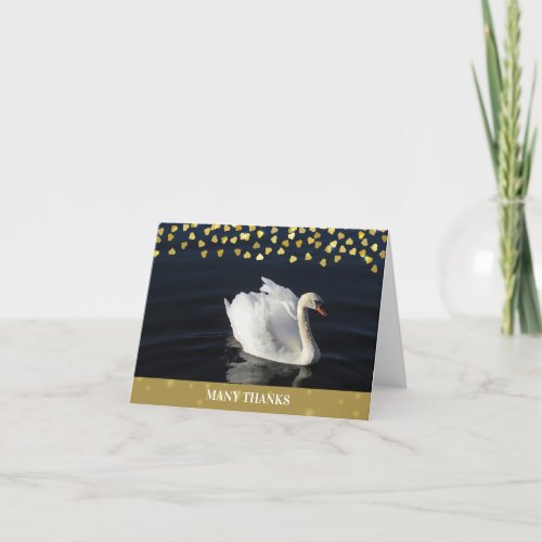 Swan with Gold Hearts Thank You Card