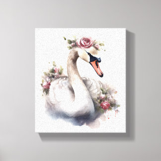 Swan with Rose Flower Crown Canvas Print